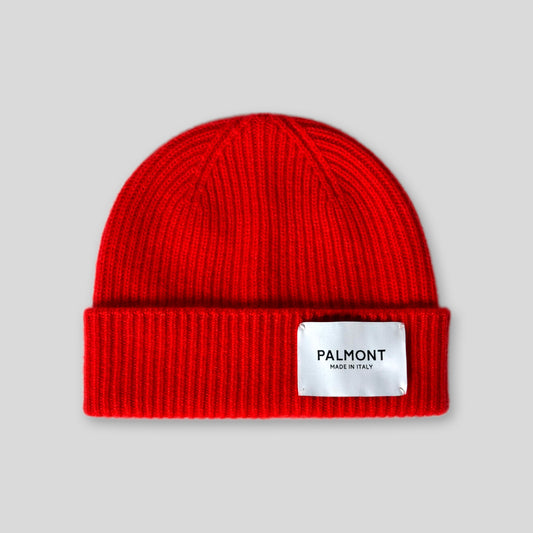 Ribbed Cashmere Beanie Hat In Red